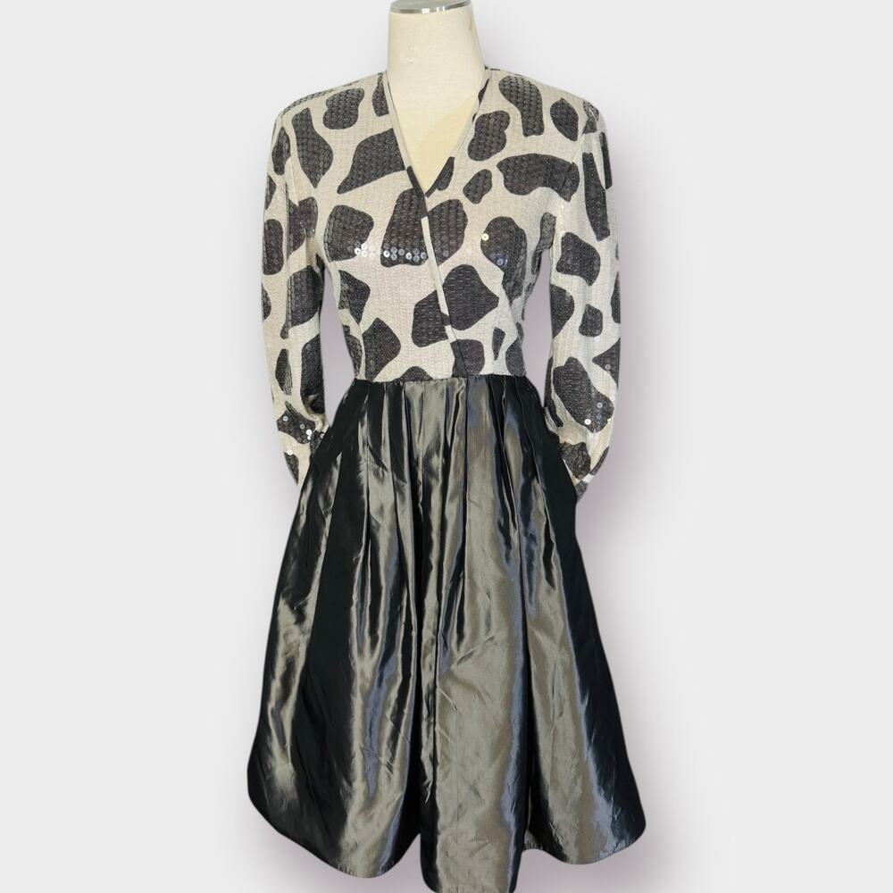 80s Chetta B Silver Sequin Top Cocktail Dress‎ Size XS